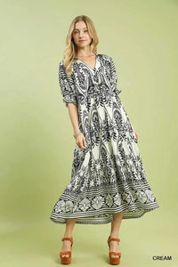 Umgee Two tone Border Print Midi Dress 100100652481196 62 Affordable Fashion Under $100 Jerry's Apparel 