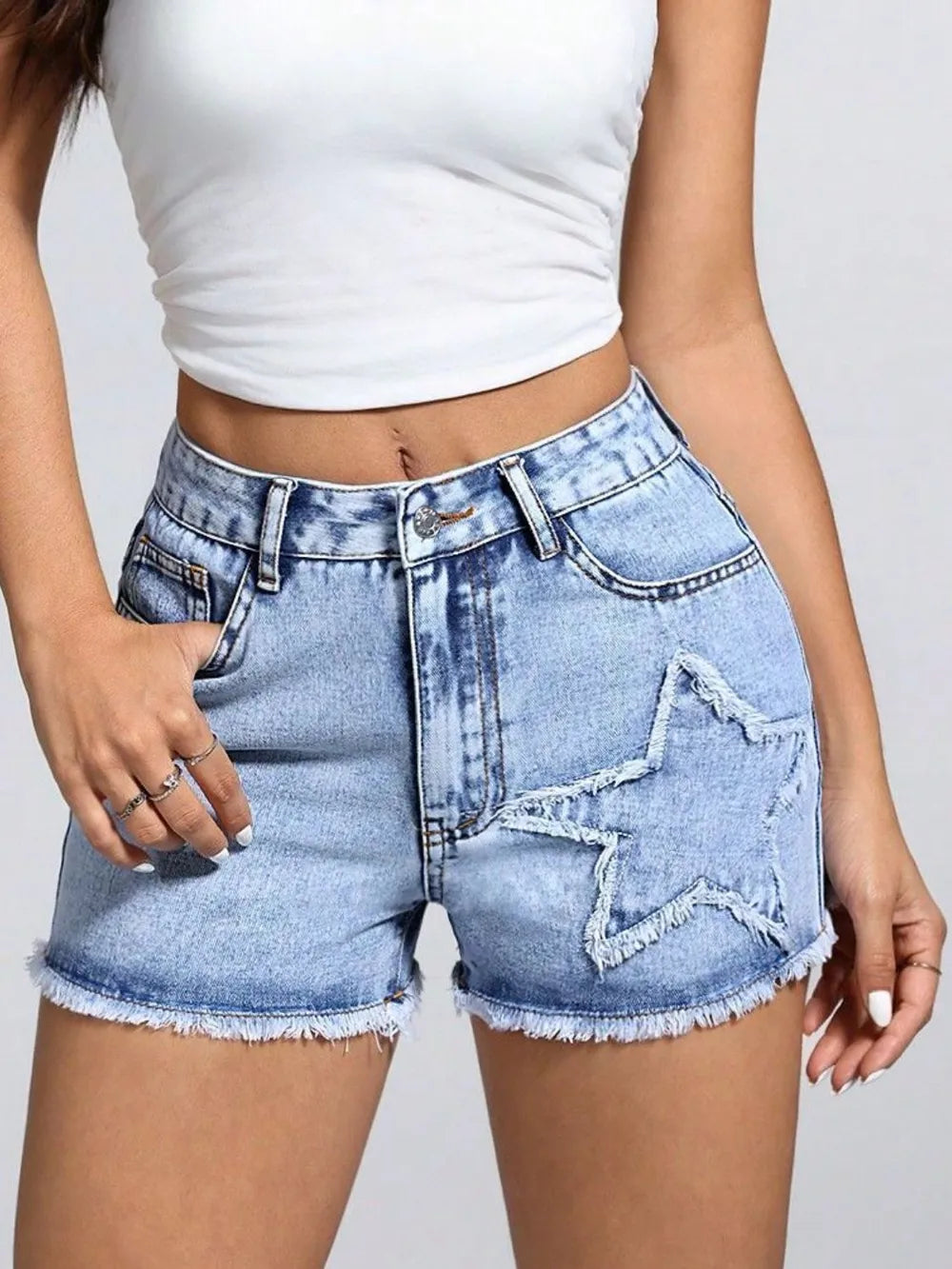Star Raw Hem Denim Shorts