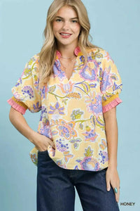 Umgee Floral Print Ruffled Short Sleeve Top 100100496871930 49 Affordable Fashion Under $100 Jerry's Apparel 
