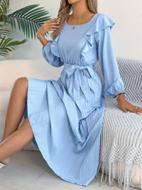Ruffled Pleated Midi Dress with Waist Tie 101001197851740 44 Affordable Fashion Under $100 Jerry's Apparel 