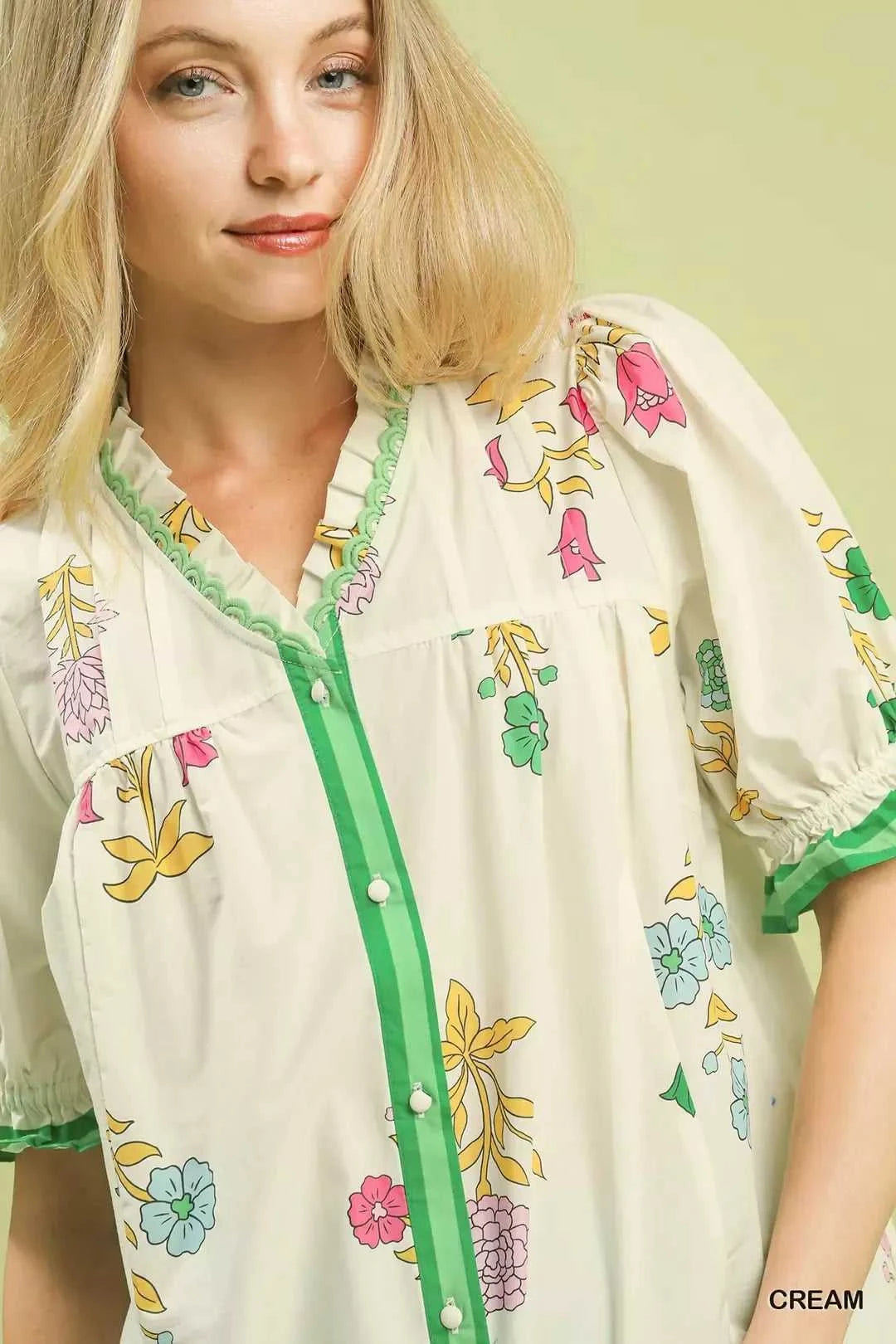 Umgee Petal Parade Print Button-Down Blouse 100100600381695 49 Affordable Fashion Under $100 Jerry's Apparel 