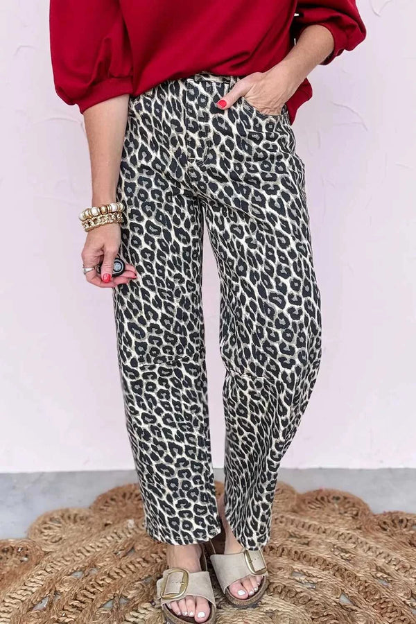 Leopard Print Barrel Jeans 100100804088614 61 Seasonal Fashion Collections Jerry's Apparel 