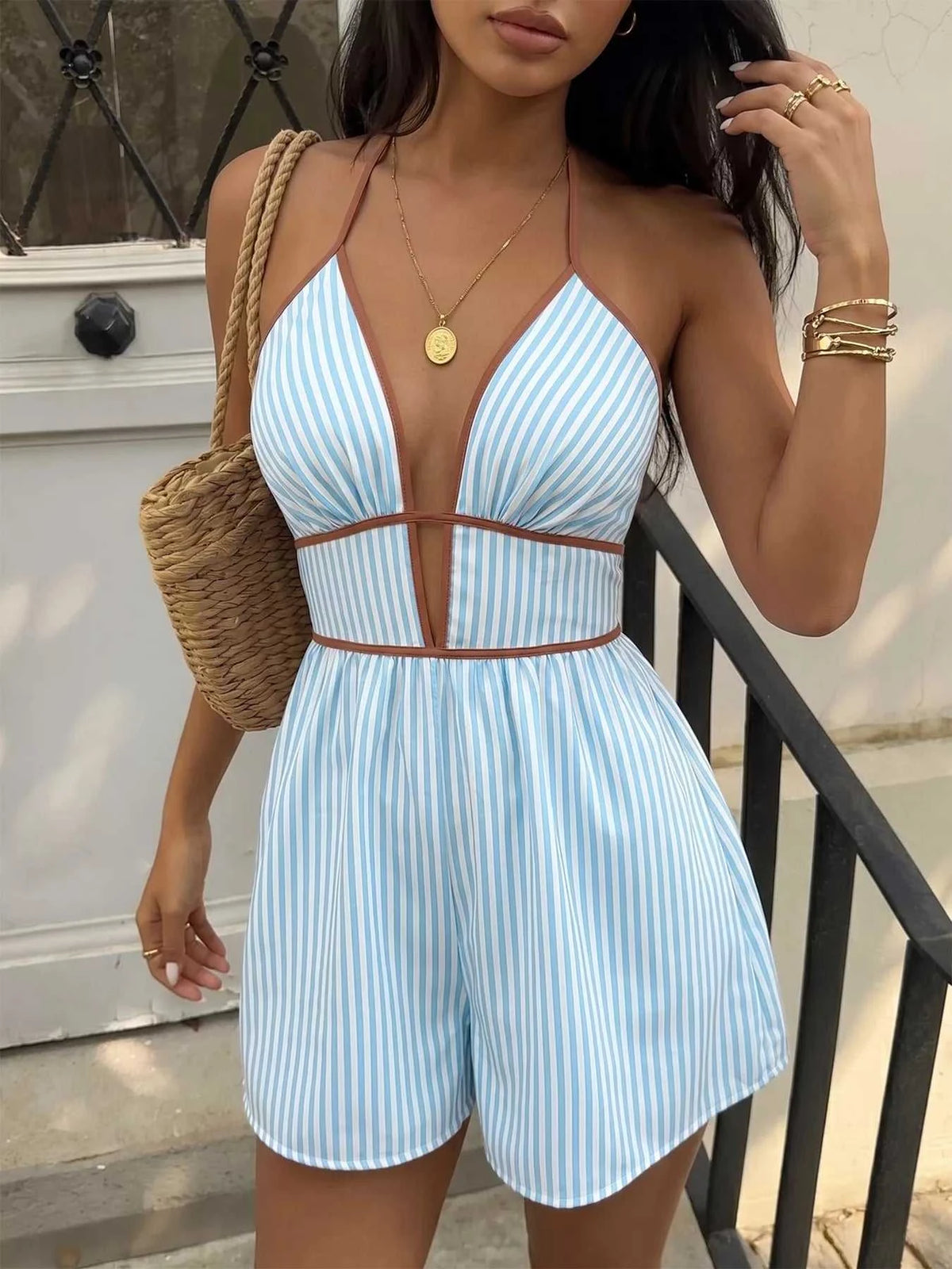 Striped Halter Neck Romper 100100584728812 28 Affordable Fashion Under $100 Jerry's Apparel 