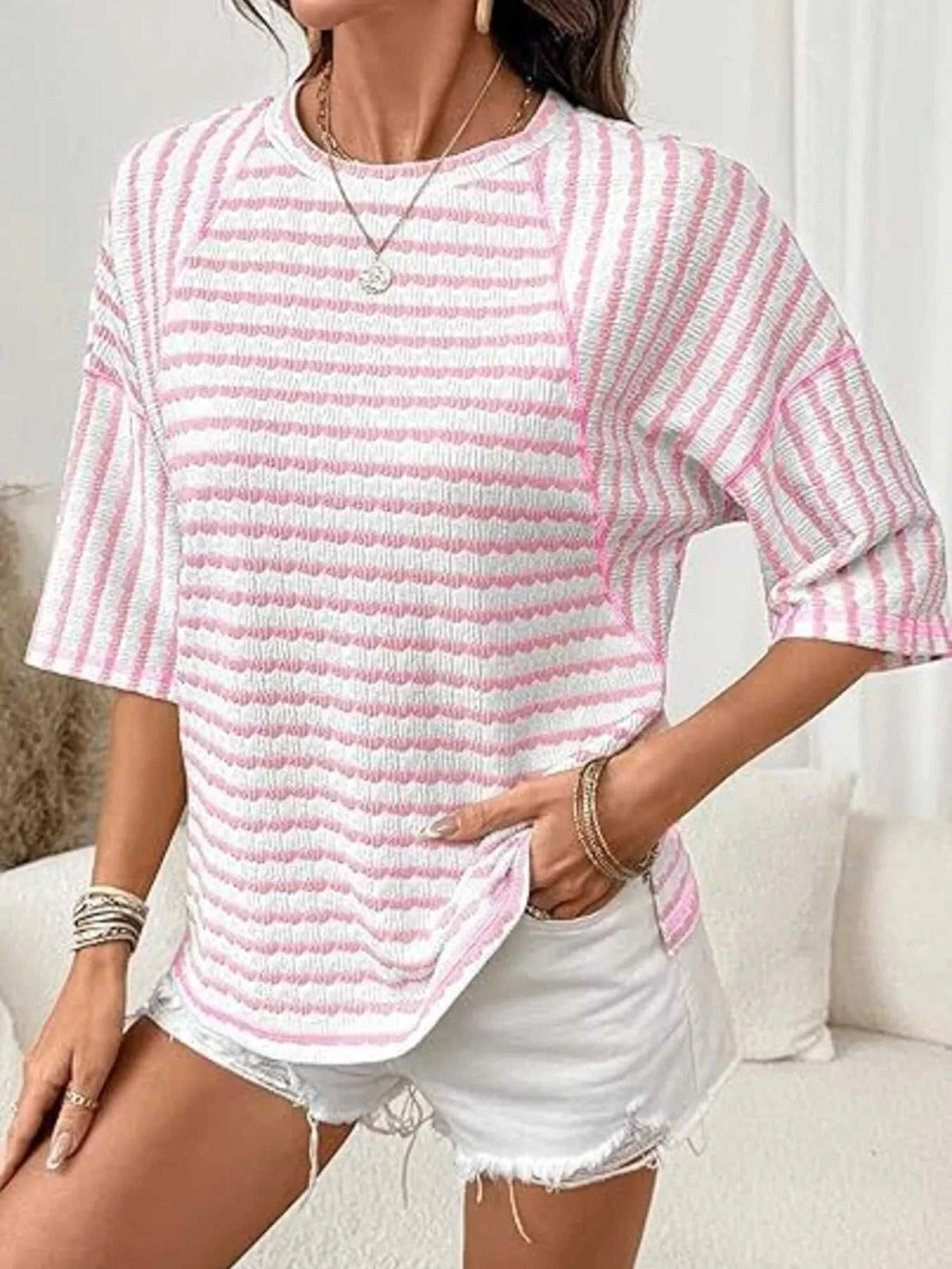 Striped Knit Round Neck T-Shirt 100100012529887 31 Affordable Fashion Under $100 Jerry's Apparel 