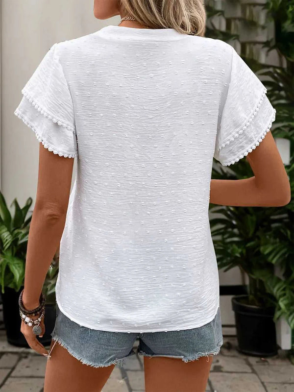 Perfee Swiss Dot Notched Short Sleeve Blouse 100100883321225 29 Affordable Fashion Under $100 Jerry's Apparel 