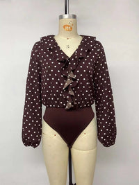 Polka Dot Ruffled V-Neck Bodysuit 101001651705391 32 Affordable Fashion Under $100 Jerry's Apparel 