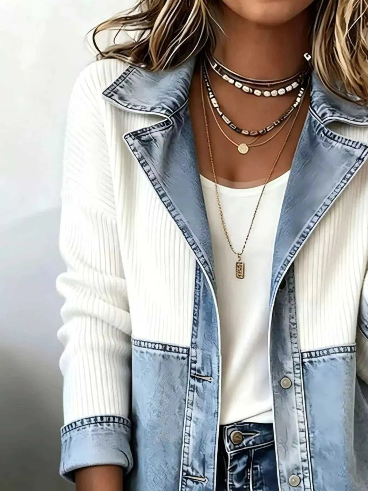 Color-Block Denim and Knit Patchwork Casual Jacket 101003714715332 52 Affordable Fashion Under $100 Jerry's Apparel 