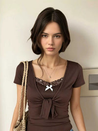 Lace Trim Bow Detail T-Shirt 101001822577216 43 Affordable Fashion Under $100 Jerry's Apparel 