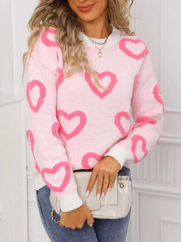 Valentine's Day Heart Pattern Round Neck Sweater 100100472947296 49 Affordable Fashion Under $100 Jerry's Apparel 