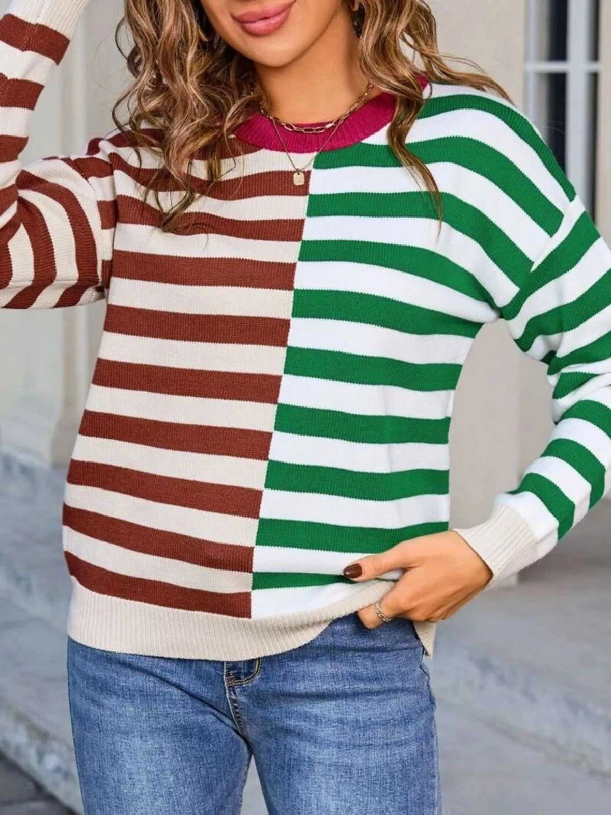 Striped Round Neck Long Sleeve Sweater 100100983519081 49 Affordable Fashion Under $100 Jerry's Apparel 