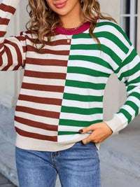 Striped Round Neck Long Sleeve Sweater 100100983519081 49 Affordable Fashion Under $100 Jerry's Apparel 