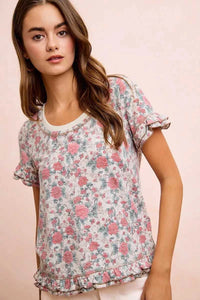 BiBi Rose Printed Slub Knit Ruffled Sleeves Top 100100307291292 38 Affordable Fashion Under $100 Jerry's Apparel 