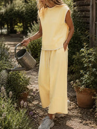 Sleeveless Crew Neck Top and Wide-Leg Cropped Pants Set 101001434319729 76 Affordable Fashion Under $100 Jerry's Apparel 