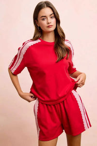 BiBi French Terry Side Lace Detail Short Sleeves Top 100100237661933 42 Jerry's Apparel 