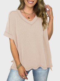 Lovelet Texture V-Neck Half Sleeve T-Shirt