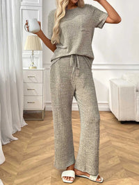 Ribbed Knit Short Sleeve Top and Pants Lounge Set 100100838010625 40 Affordable Fashion Under $100 Jerry's Apparel 