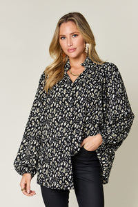 Full Size Leopard Long Sleeve Blouse