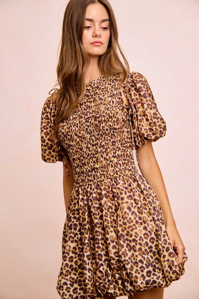 BiBi Leopard Bow Tie Attachable Puff Sleeves Dress 100100826881615 62 Affordable Fashion Under $100 Jerry's Apparel 