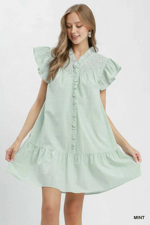 Umgee Stripe Smocked Yoke Ruffle Dress 100100734231564 62 Affordable Fashion Under $100 Jerry's Apparel 