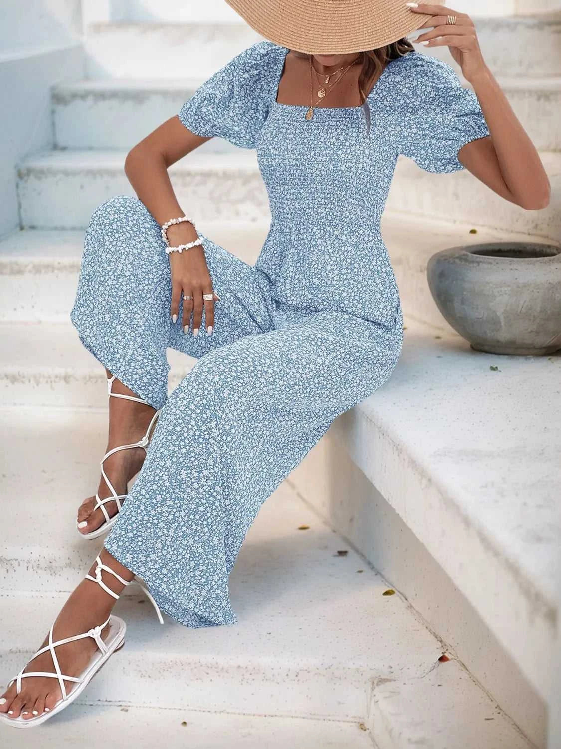 Printed Square Neck Puff Sleeve Jumpsuit 100100619721006 31 Affordable Fashion Under $100 Jerry's Apparel 