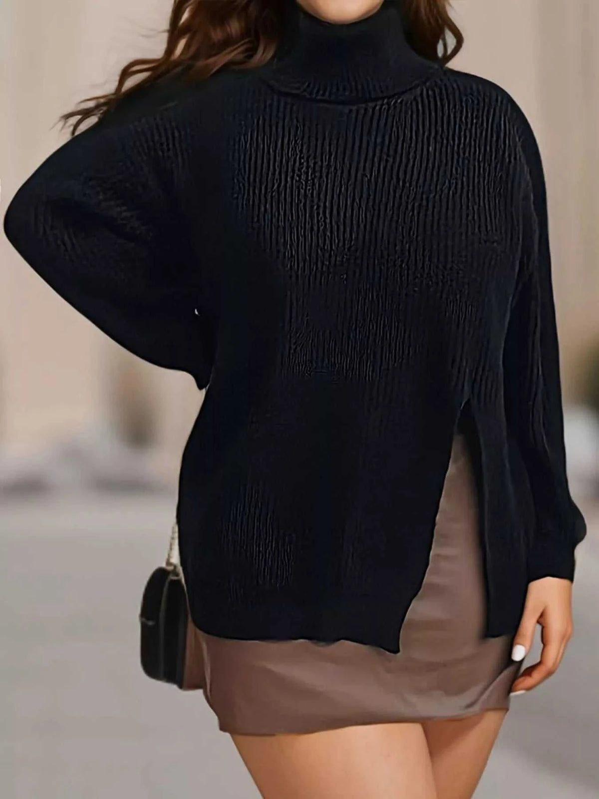 Plus Size Side Slit Ribbed Turtleneck Sweater 101002194688617 38 Affordable Fashion Under $100 Jerry's Apparel 