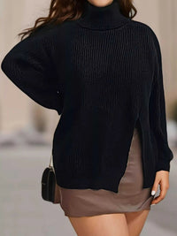 Plus Size Side Slit Ribbed Turtleneck Sweater 101002194688617 38 Affordable Fashion Under $100 Jerry's Apparel 