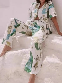 Printed Button Up Shirt and Pants Set