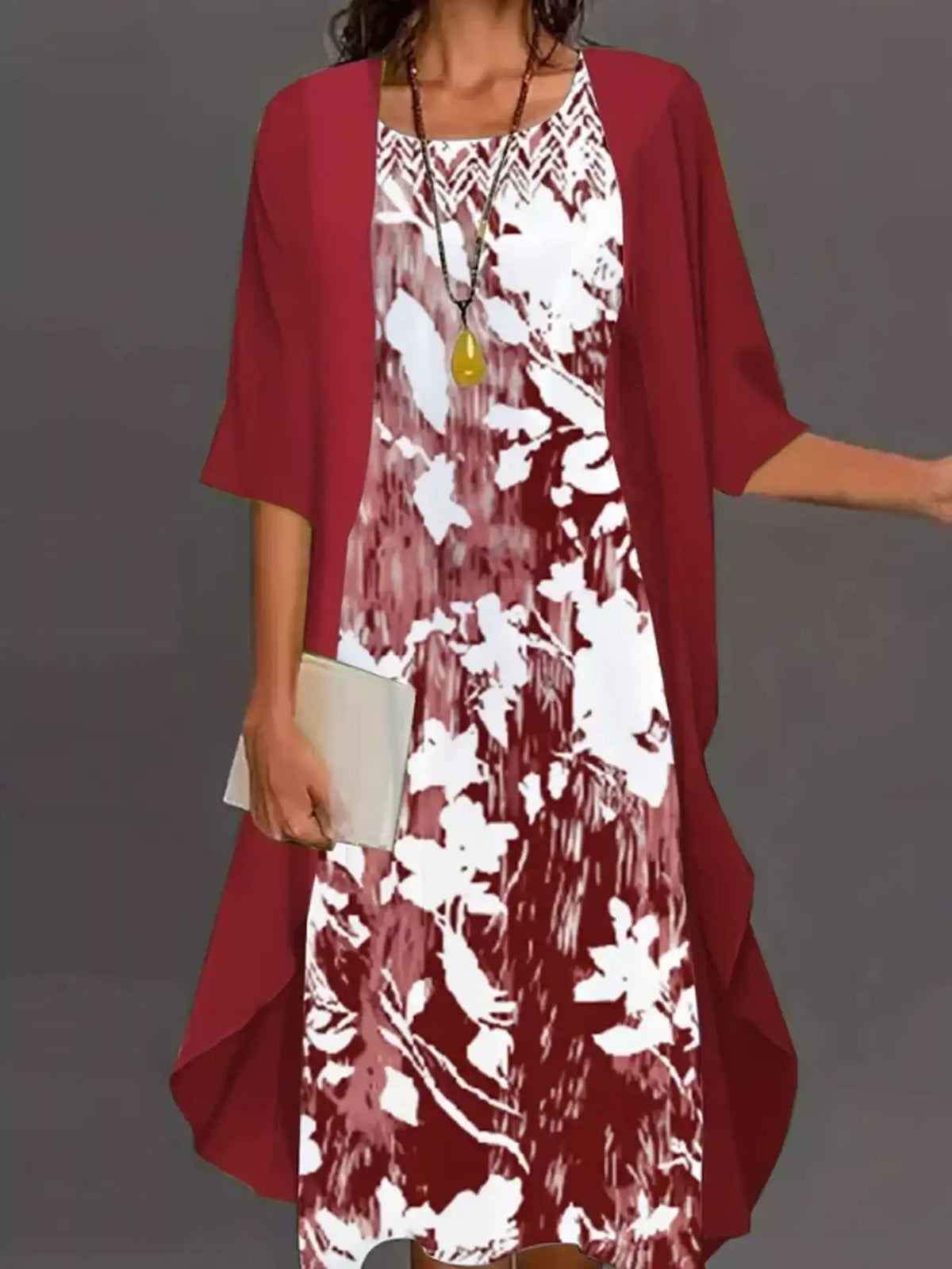 Full Size Floral Print Midi Dress and Chiffon Cardigan Set Plus Size 101001950650233 50 Affordable Fashion Under $100 Jerry's Apparel 