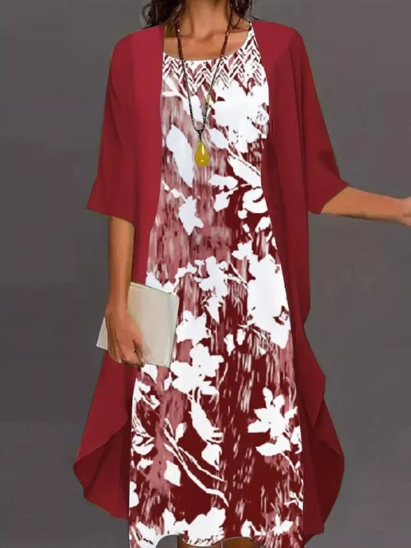 Full Size Floral Print Midi Dress and Chiffon Cardigan Set Plus Size 101001950650233 50 Affordable Fashion Under $100 Jerry's Apparel 