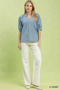 Umgee Textured Puff Sleeve Scallop Hem Blouse 100100035011560 53 Affordable Fashion Under $100 Jerry's Apparel 