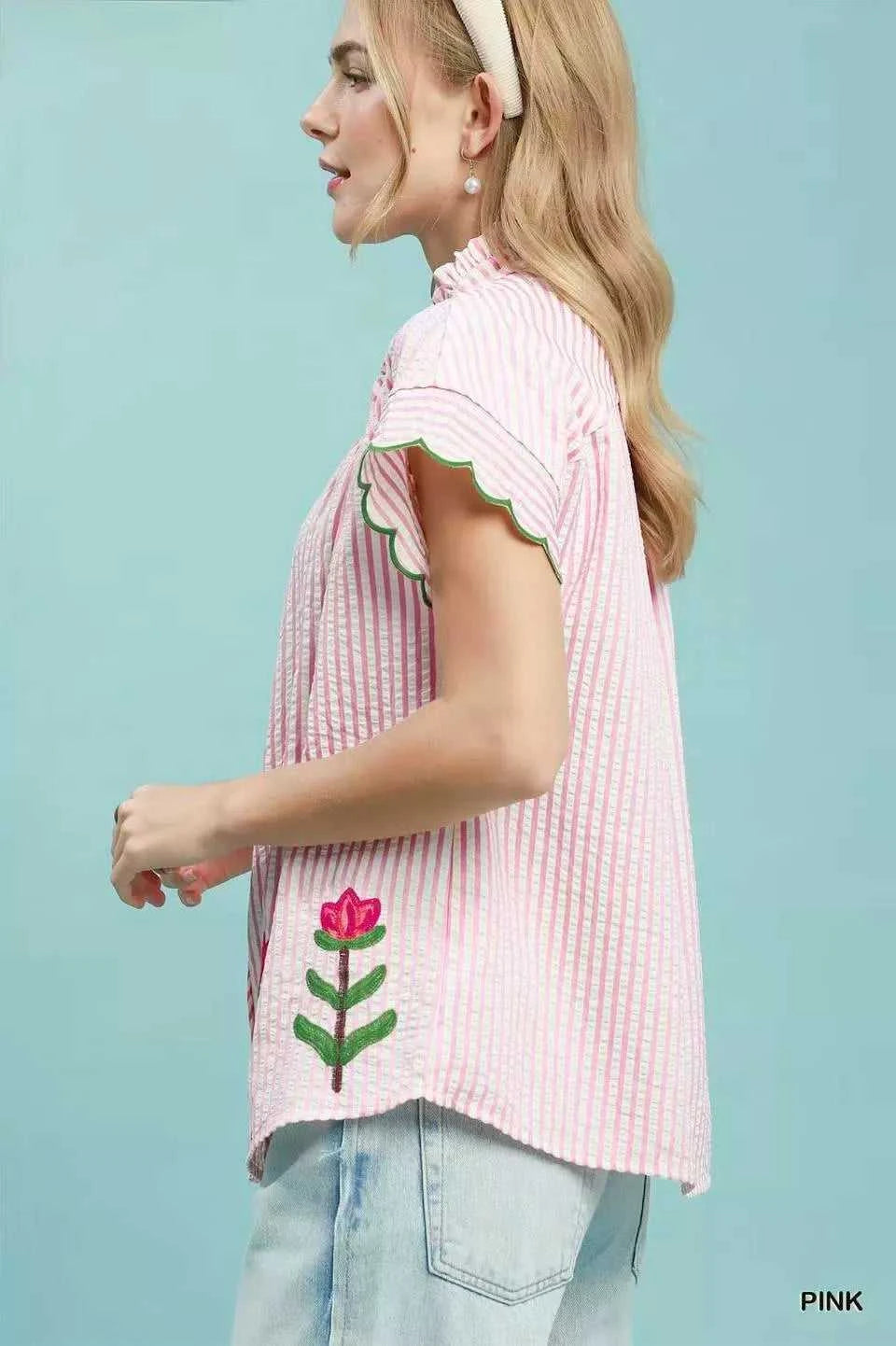 Umgee Embroidered Stripe Button Front Top 100100136141077 57 Affordable Fashion Under $100 Jerry's Apparel 