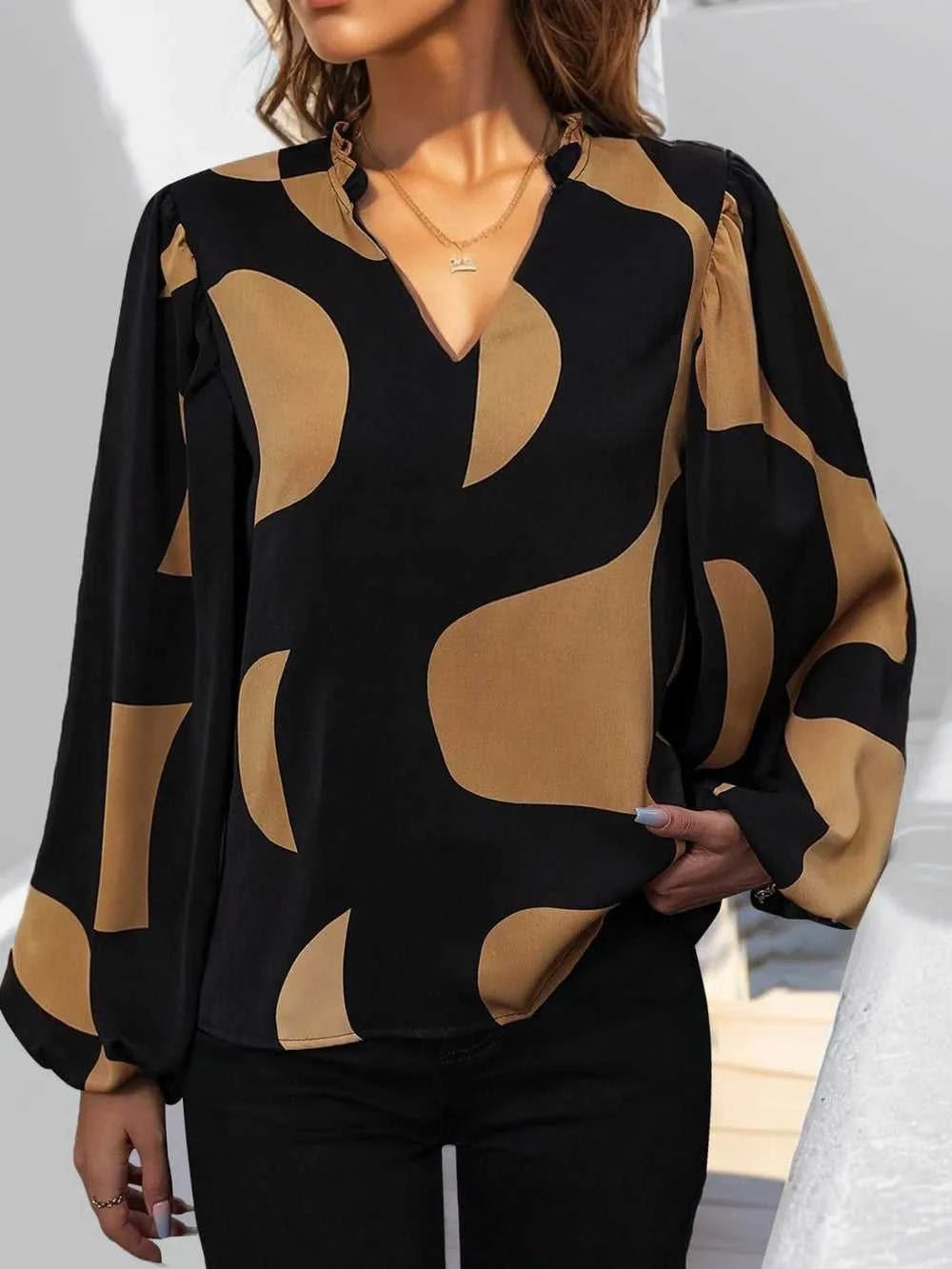 Perfee Frill Notched Long Sleeve Blouse 100100379121107 27 Affordable Fashion Under $100 Jerry's Apparel 