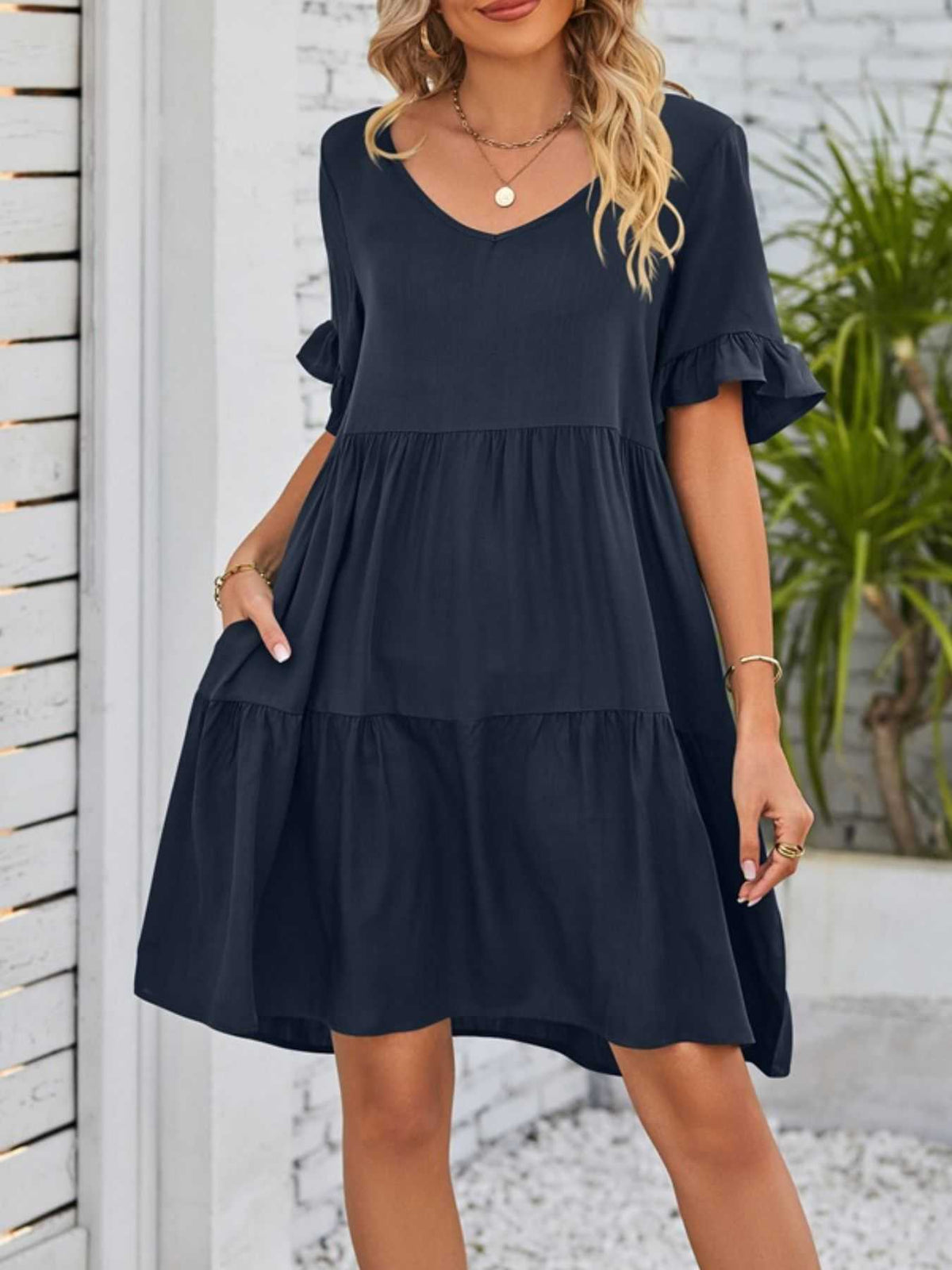 Ruffled Sleeve Tiered Mini Dress 100100840870791 28 Affordable Fashion Under $100 Jerry's Apparel 