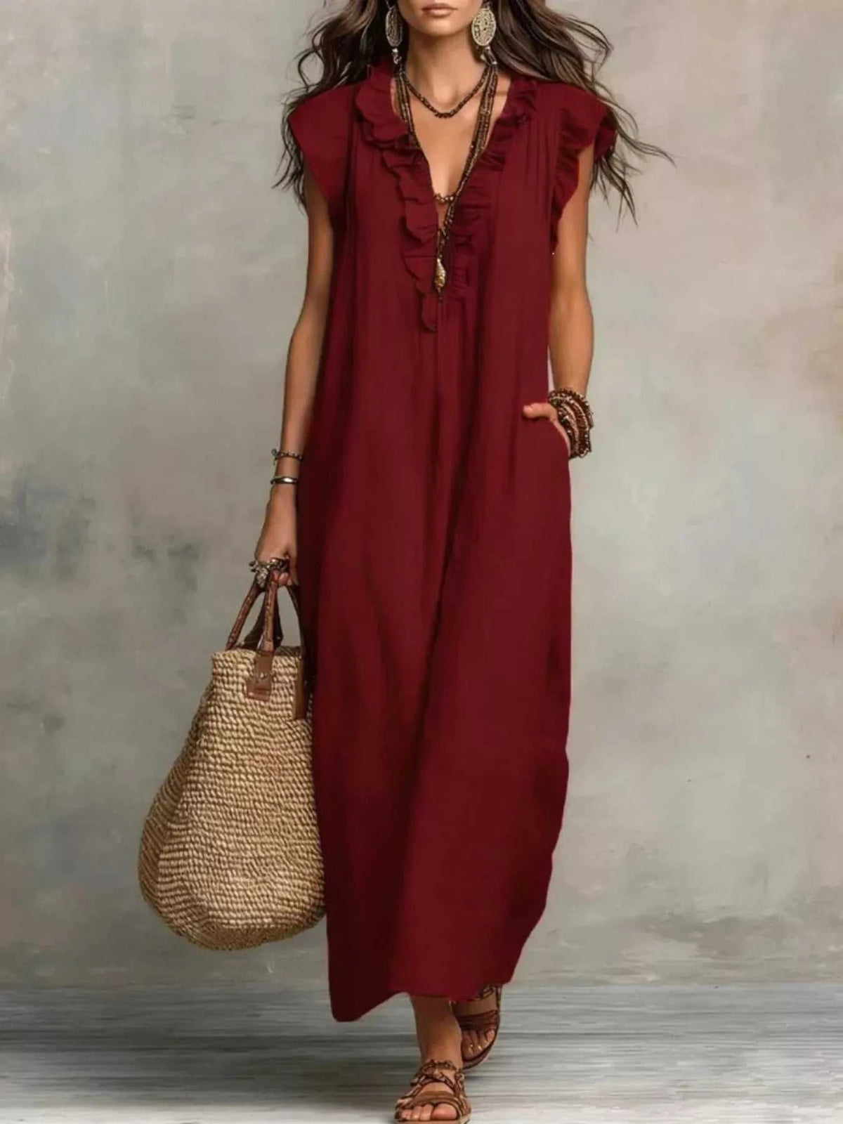 Ruffled V-Neck Maxi Dress 100100710285822 31 Affordable Fashion Under $100 Jerry's Apparel 