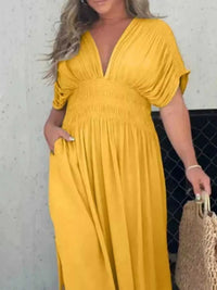 Full Size Slit V-Neck Smocked Waist Maxi Dress Plus Size 100100000480005 59 Gifts for Her Jerry's Apparel 