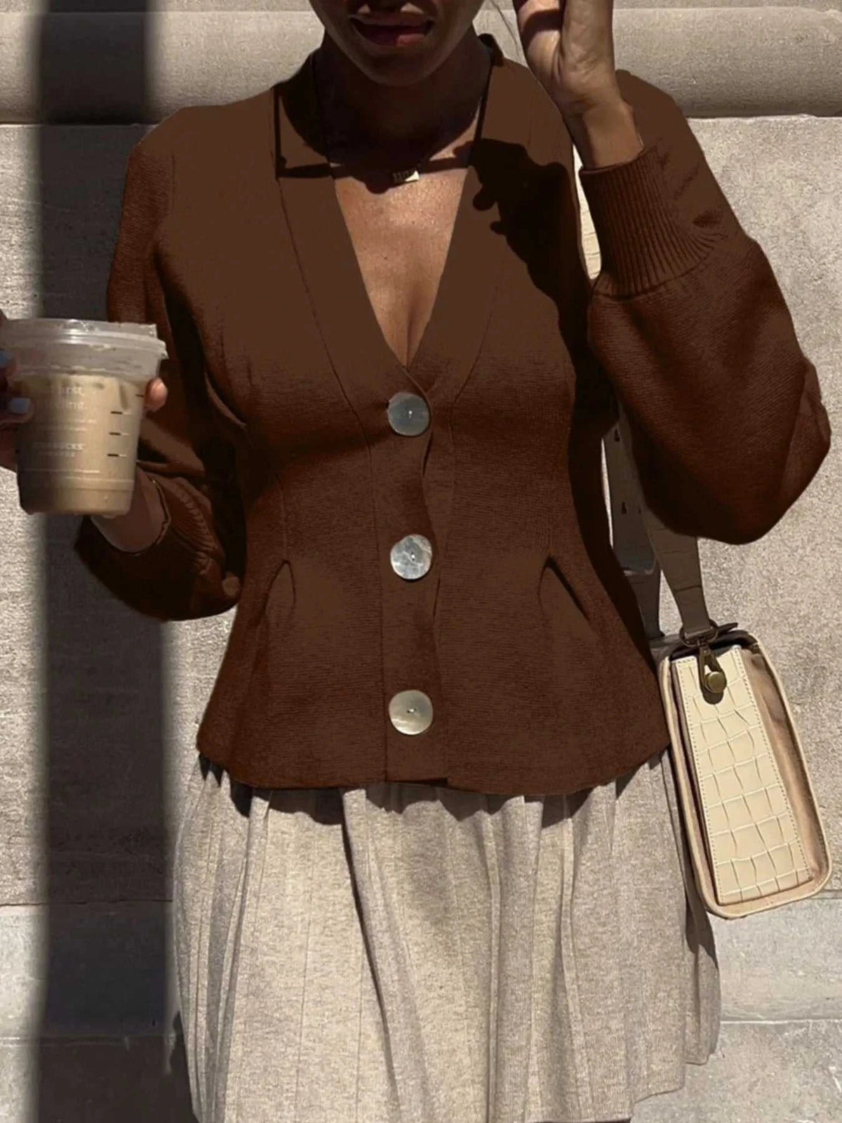 Button-Up V-Neck Knit Cardigan 100100369004478 59 Women's Sweaters and Knitwear Jerry's Apparel 