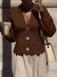Button-Up V-Neck Knit Cardigan 100100369004478 59 Women's Sweaters and Knitwear Jerry's Apparel 