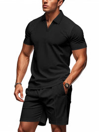 Men's Full Size Textured Short Sleeve Polo and Shorts Set Plus Size 100400402114307 34 Affordable Fashion Under $100 Jerry's Apparel 