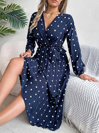 Front Tie Polka Dot Midi Pleated Dress 100100612892124 36 Gifts for Her Jerry's Apparel 