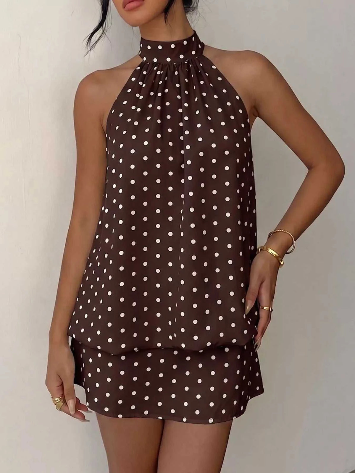 Polka Dot Halter Neck Mini Dress 100100230161229 32 Affordable Fashion Under $100 Jerry's Apparel 