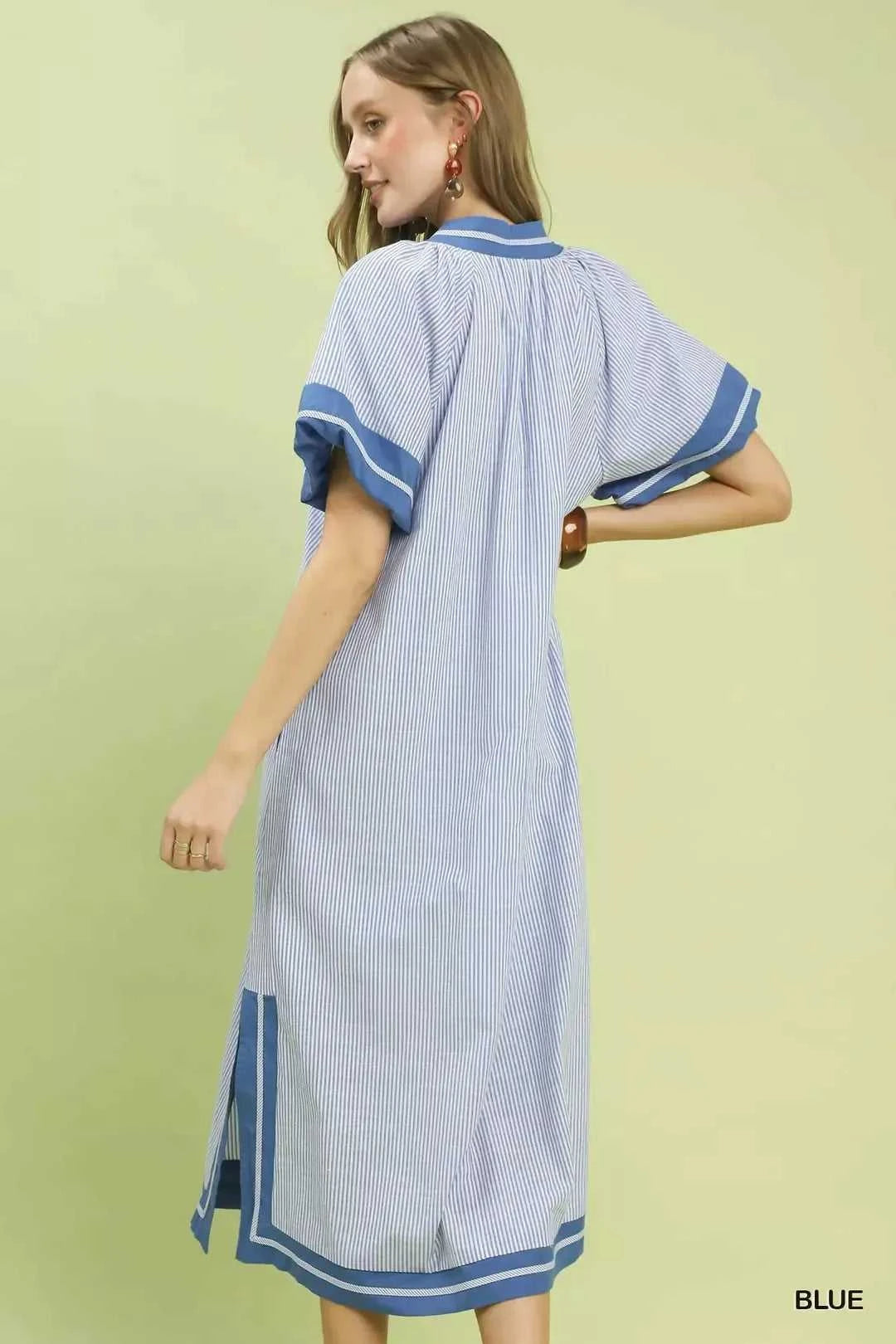 Umgee Pinstripe Contrast Trim Midi Dress 100100401321470 66 Affordable Fashion Under $100 Jerry's Apparel 