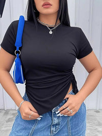 Plus Size Ruched Round Neck Short Sleeve T-Shirt 100100230578264 32 Affordable Fashion Under $100 Jerry's Apparel 