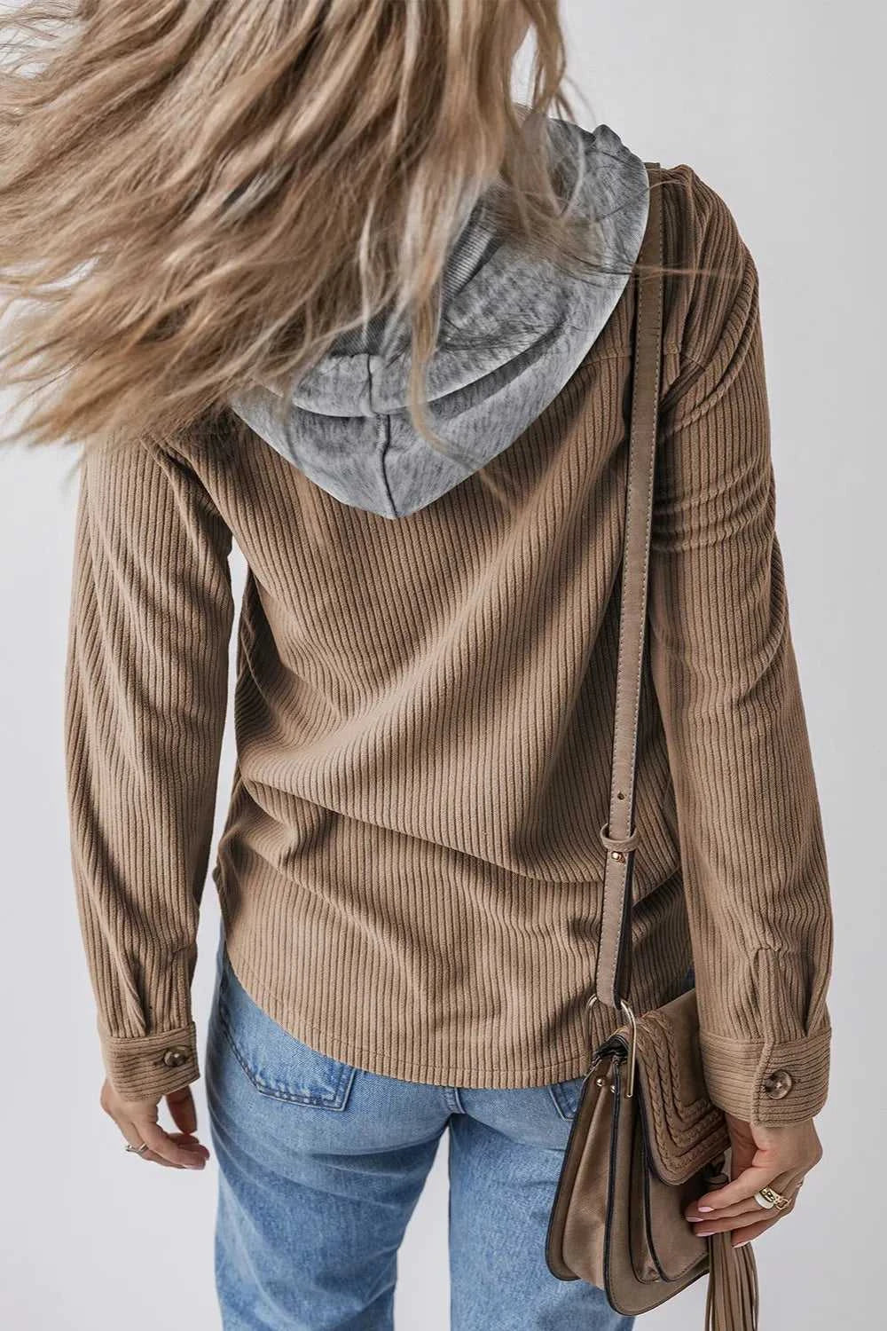 Drawstring Button Up Long Sleeve Hooded Jacket 100100581622606 55 Affordable Fashion Under $100 Jerry's Apparel 