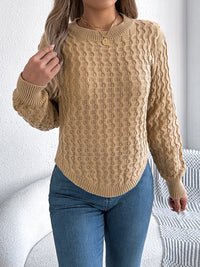 Asymmetric Hem Round Neck Long Sleeve Sweater