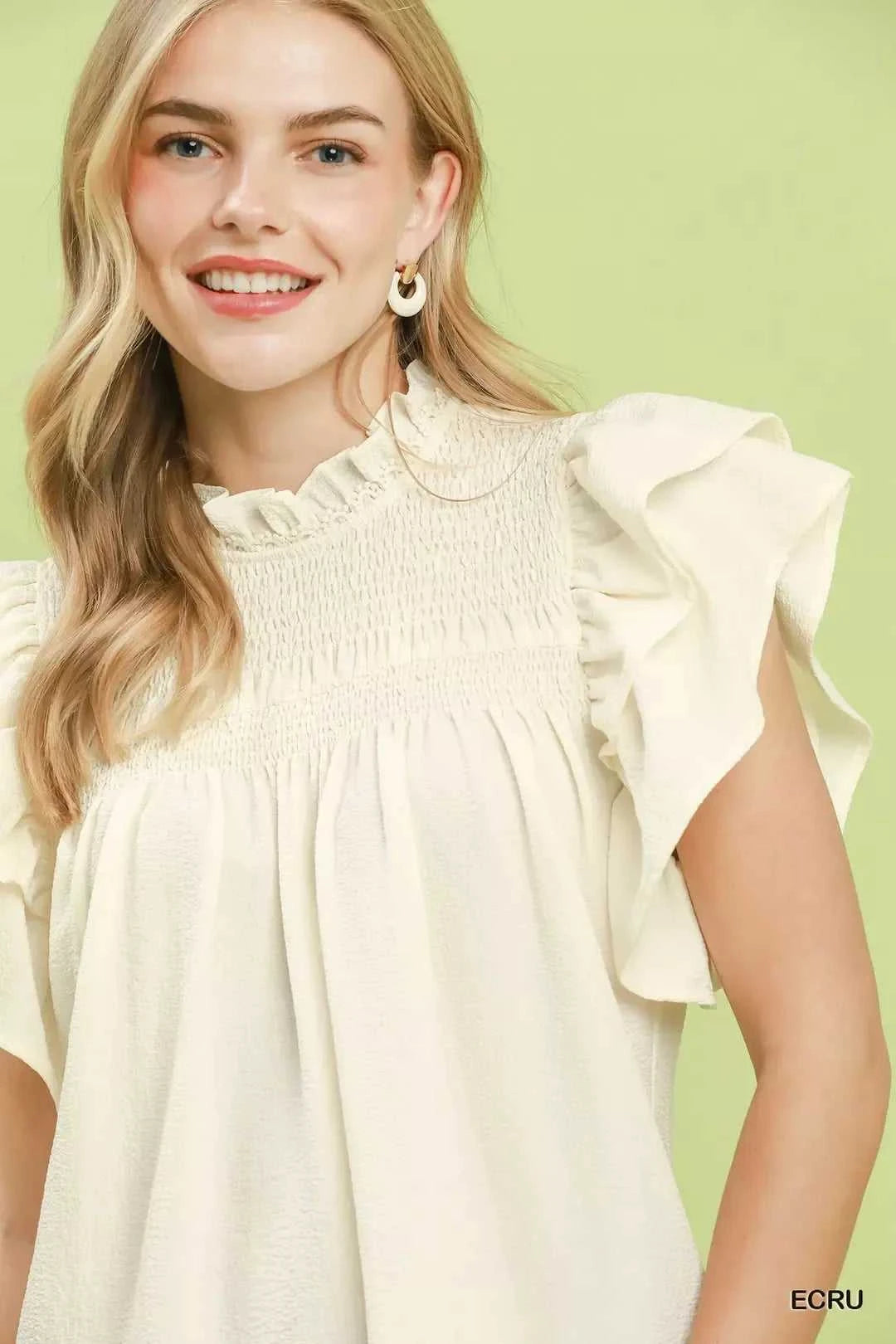Umgee Smocked Ruffle Sleeve Textured Top 100100813901476 53 Affordable Fashion Under $100 Jerry's Apparel 