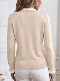 Elegant Lace Trim Round Neck Sweater 100100201428003 44 Affordable Fashion Under $100 Jerry's Apparel 