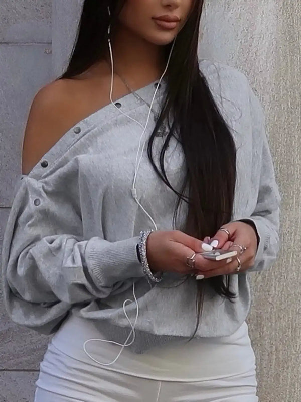 Studded Off Shoulder Long Sleeve T-Shirt 101001169495507 50 Affordable Fashion Under $100 Jerry's Apparel 