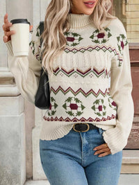 Geometric Turtleneck Long Sleeve Sweater 100100056621084 45 Affordable Fashion Under $100 Jerry's Apparel 