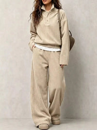 Corduroy Button Detail Top and Wide-Leg Pants Set 101001305640558 63 Affordable Fashion Under $100 Jerry's Apparel 