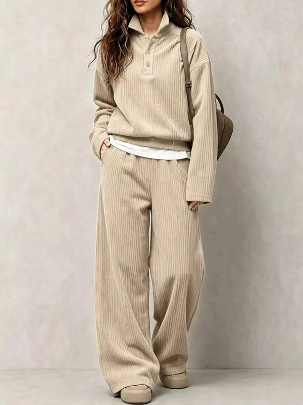 Corduroy Button Detail Top and Wide-Leg Pants Set 101001305640558 63 Affordable Fashion Under $100 Jerry's Apparel 